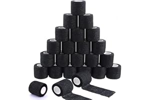 Jconly Tattoo Grip Tape Cover - 24PCS Self Adhesive Bandage Wrap, 2" X 5 Yards Black Athletic Tape,Ankle Tape, Cohesive Bandage Wrap…