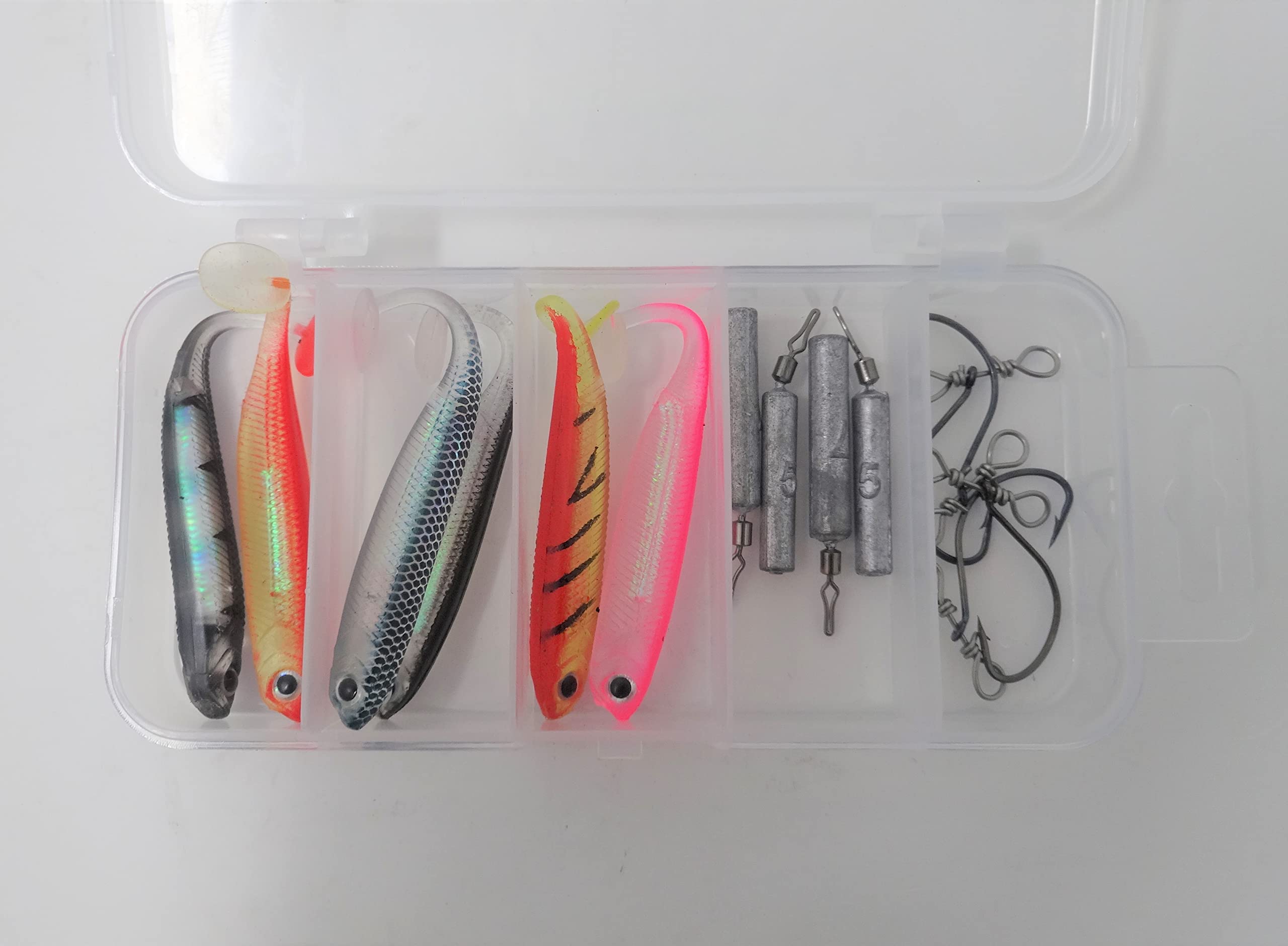 HAWKRIDGE - UK supplier Drop Shot Minnow Rig Fishing Accessory Set Fishing - Accessory Lure Pack - Includes Tackle Box, Weights, Artificial Soft Baits and Drop Shot Hooks
