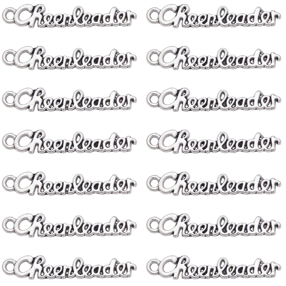 SUNNYCLUE 1 Box 100Pcs Cheer Charms Silver Cheerleader Charm Bulk Antique School Sports Spirit Pendants Cheerleading Word Charms for jewellery Making Charms Earrings Keychain Gifts Supply DIY Crafts