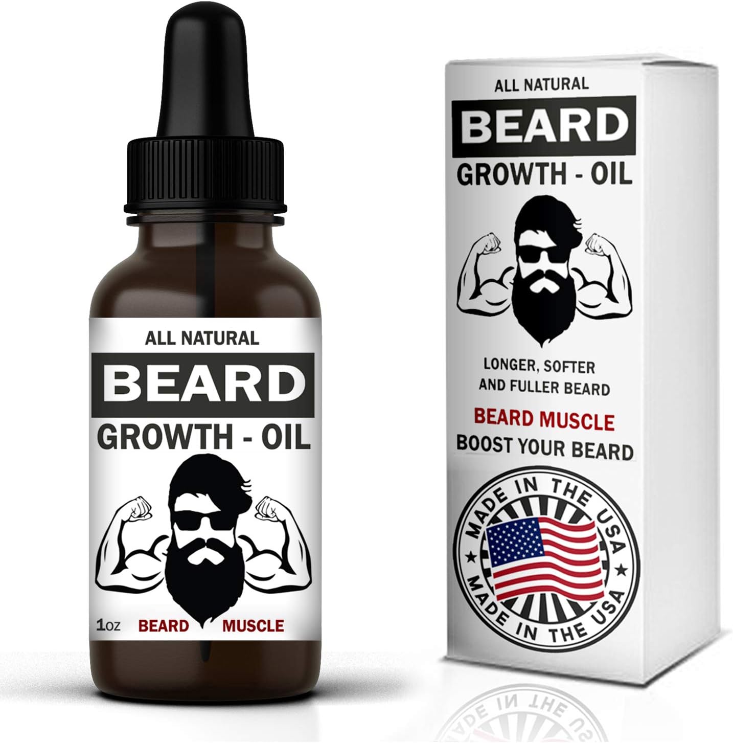 Beard Muscle Beard Growth Oil - Made in USA - Natural Unscented Organic with Biotin Jojoba, Hemp and Castor Leave in Conditioner Softener Grooming Facial Hair Fuller & Thicker Beard for Men 1 oz