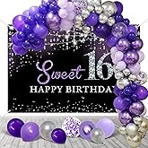 Difuento Sweet 16th Birthday Decorations for Girls - Purple Balloon Garland Kit, Banner, 90pcs Balloons, Chain, Glue - Perfect for 16th Birthday Party