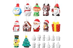 Motionchic 12 Pcs Ceramics to Paint Christmas Ornament Craft Paint Your Own Kit DIY Christmas Craft 3D Ready to Paint Ceramics Santa Snowmen Ceramic Christmas Ornaments Crafts Gifts