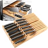 NANFANG BROTHERS 14-Piece Damascus Set, 12 Knives &amp; In-drawer Knife Block | 67-Layer 10Cr15CoMoV (VG10 Equivalent) Steel Core, 60&plusmn;2 HRC Edge, Ergonomic Handle, Kitchen Organizer, Sharpener