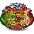 3’’ Colorful Crystal Glass Treasure Basin Cornucopia Bowl with Colorful Ingot/Yuan Bao Good Luck Wealth Prosperity Figurine Collectibles Feng Shui Decor for Home Office