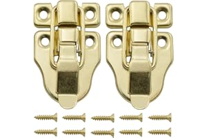 SDTC Tech 2-Pack Antique Duckbilled Toggle Latch Wooden Box Spring Loaded Hasp Latch Catch with Screws for Jewelry Box Cabinet Toolbox Trunks (Gold)
