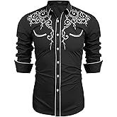 COOFANDY Men's Western Cowboy Shirts Long Sleeve Embroidered Shirt Slim Fit Casual Button Down Shirts