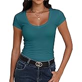 Roselux Women's V Neck Short Sleeve Workout Form Fitted Shirts Summer Tight Basic Top T-Shirt
