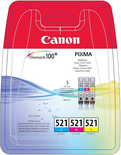 Canon CLI-521 Cyan Magenta Yellow Ink Cartridge 3 Pack