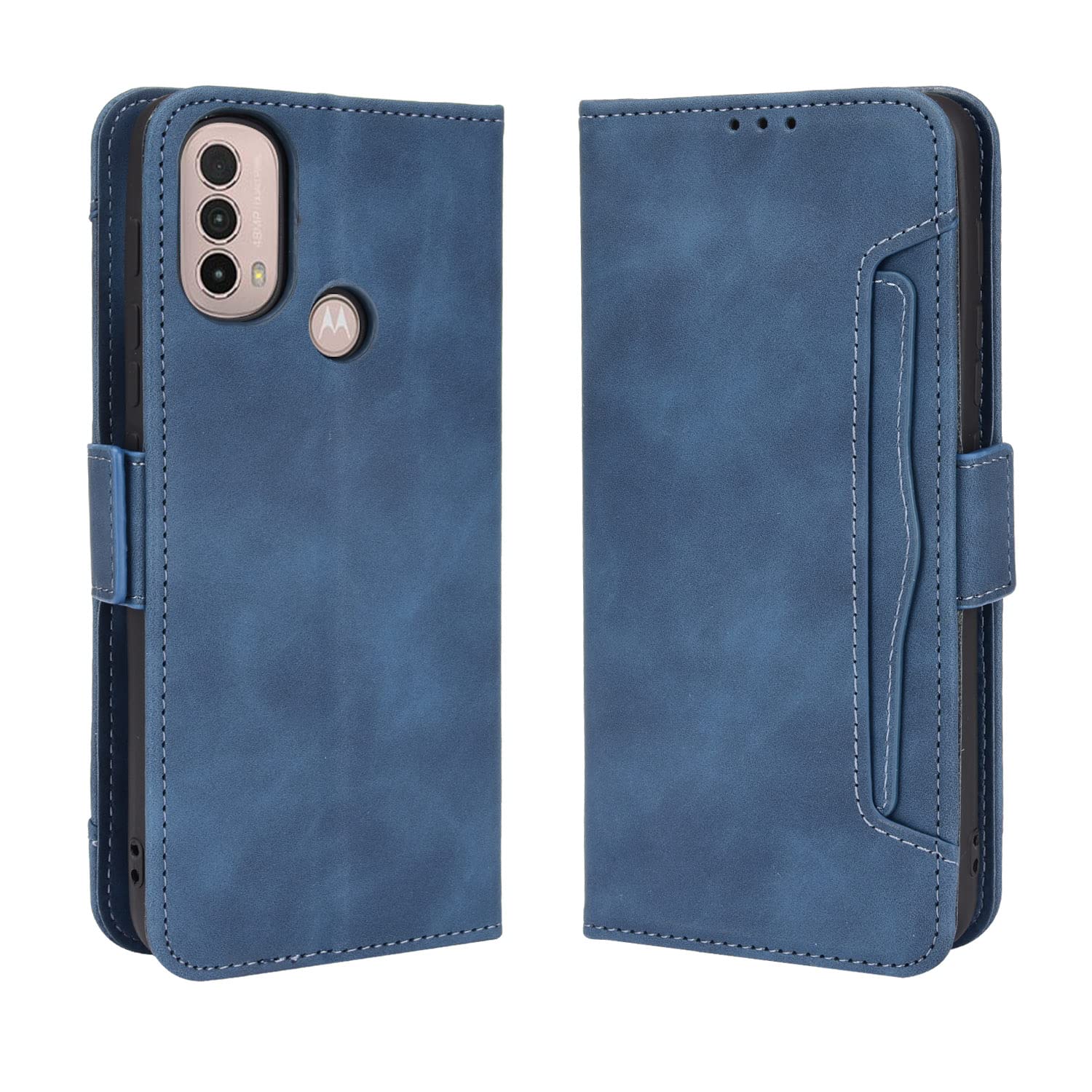 Motorola Moto E20 Phone Case, Premium Leather Folio Flip Wallet Cover with Credit Card Pocket ID Slots Magnetic Closure Stand Shockproof Protective Skin Case for Motorola Moto E20 - Blue