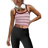 LAMISSCHE Womens Cropped Tank Tops Workout Sleeveless Striped Camisole Spaghetti Strap Athletic Gym Yoga Camis Top