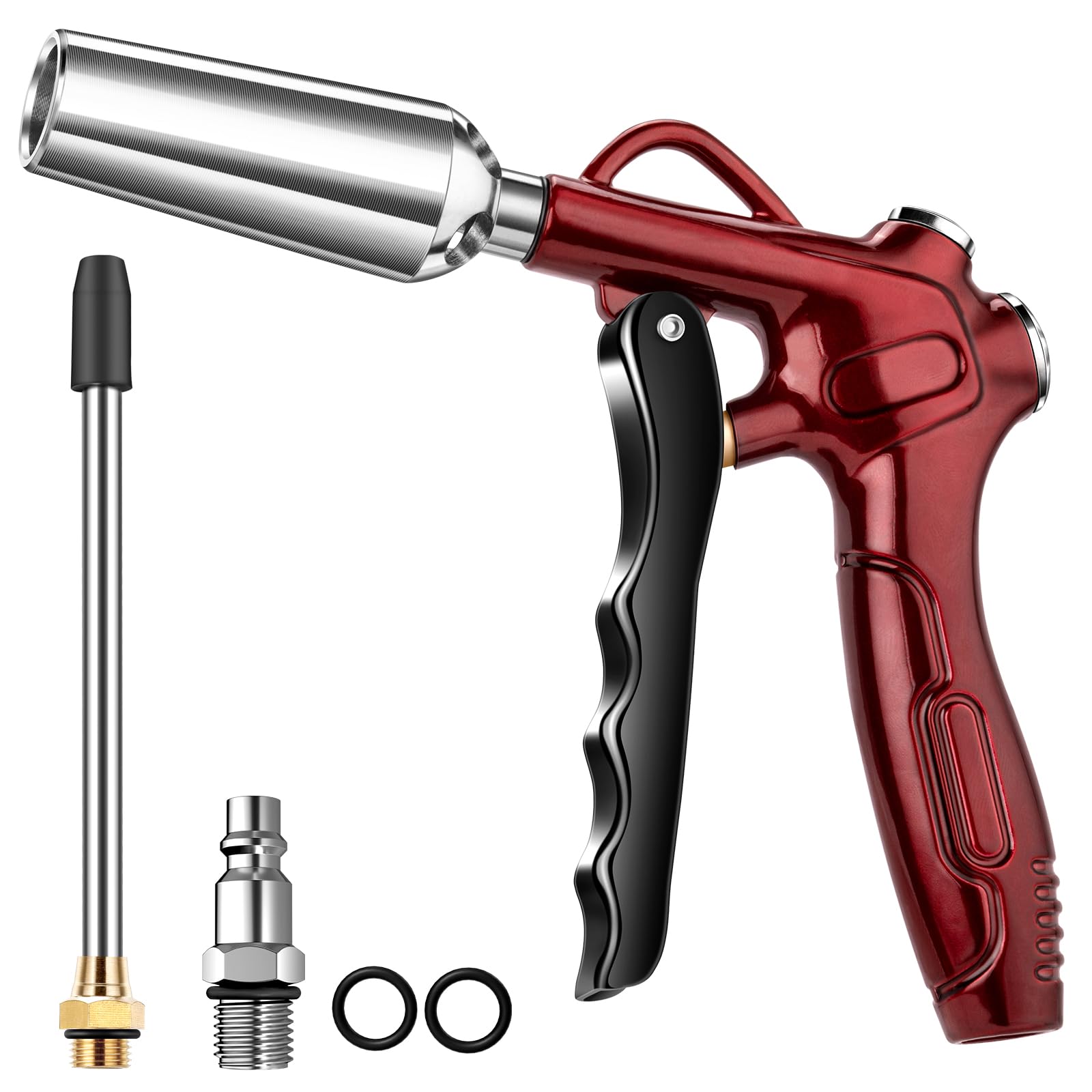 Photo 1 of High Volume Air Blow Gun with Powerful Flow Nozzle, Retro Red Air Nozzle Blower Gun with 4.9" Stainless Steel Extension & 1/4'' Standard Quick Plug, Pneumatic Tool for Air Compressor Accessories