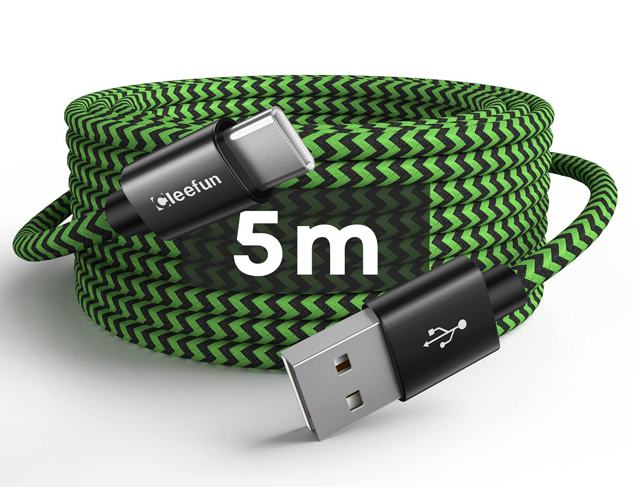 CLEEFUN 5m/16ft Durable Extra Long USB C Cable, USB A to Type C Fast Charging Nylon Charger Lead for Galaxy S25 S24 S23 S22 S21 S20 S10 S9 S8 S21,PS5, Pixel, Switch,Laptops, Tablets