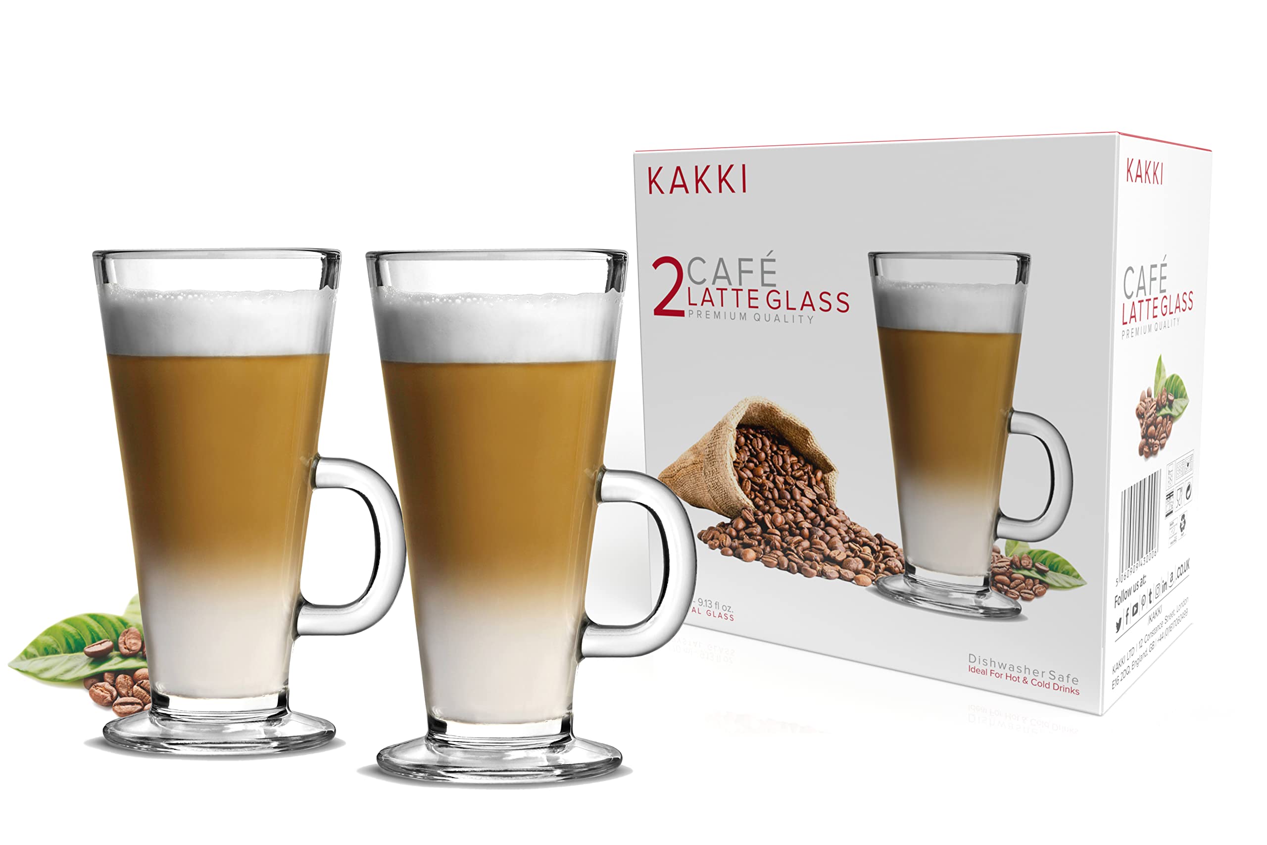 Latte Glasses Coffee Cups Set of 2 Large 270ml with Handle Perfect Mugs for Espresso Cappuccino Tea Hot Chocolate Drinks Tassimo & Dolce Gusto Uniquely Designed High Temperature Resistant