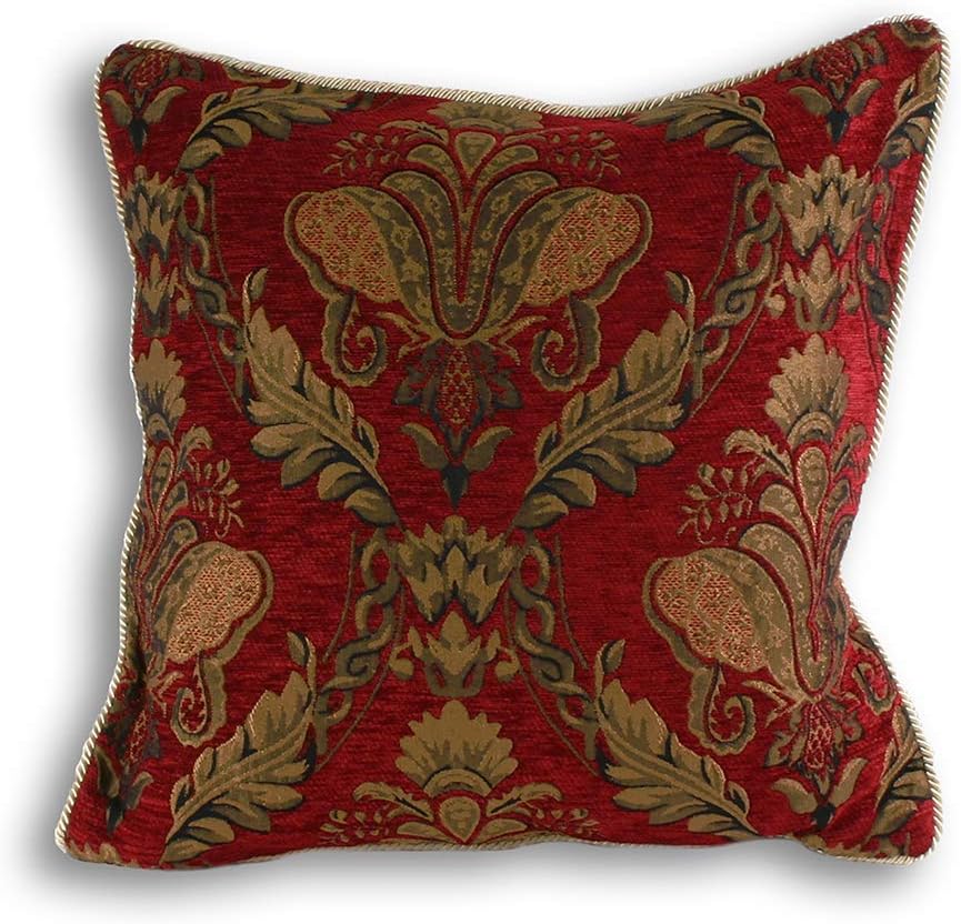 Shiraz Large Square Cushion Cover Burgundy Red Embroidered Damask