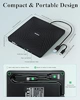 PeroBuno External CD/DVD Drive USB 3.0 Type-C Ultra-Slim 0.5in Portable view 7