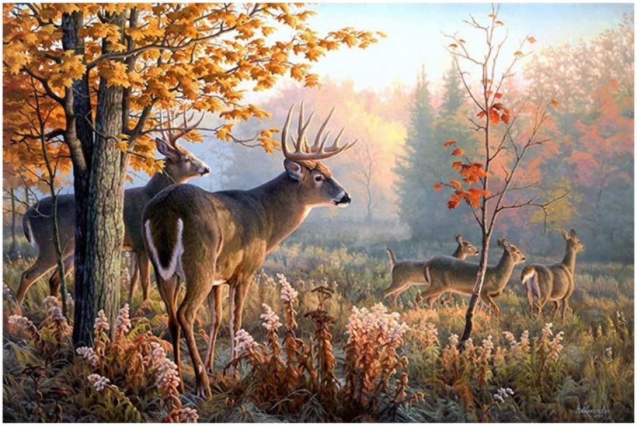 LWLNB Decorative Paintings Prints Canvas Wall Art Poster 1 Piece Forest Whitetail Deer Landscape Painting Living Room Elk Animals Pictures Home Decor Frame