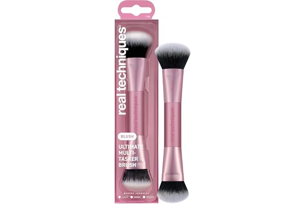 Real Techniques Ultimate Multi Tasker Brush, Dual-Ended Makeup Brush for Foundation, Blush Bronzer & Powder, Precision Sculpt