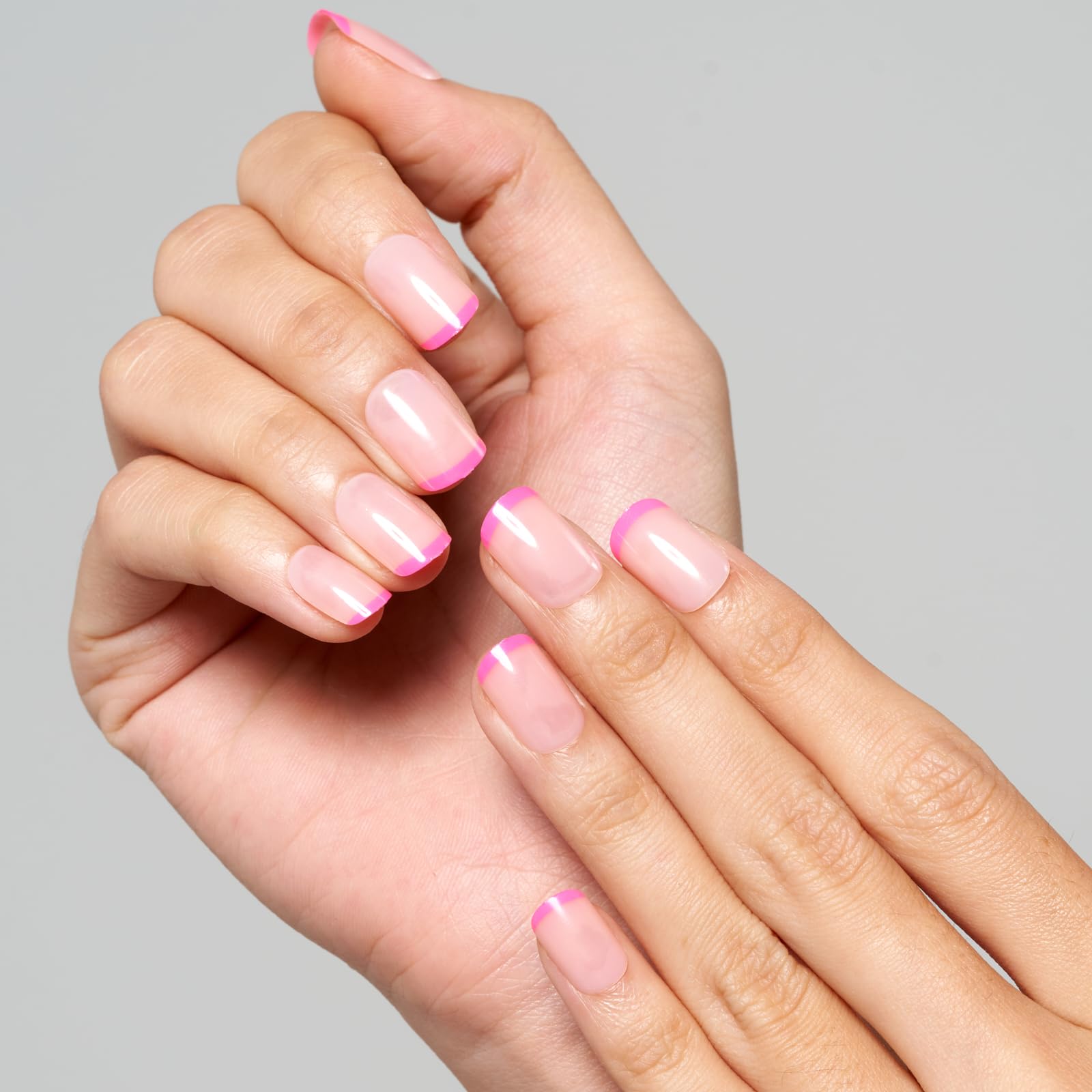 GLAMERMAID Hot Pink French Tip Extra Short Press on Nails, Fake Nails Short Squoval, Natural Round Square Glue on Nails Glossy Gel, Acrylic False Nail Manicure Kits for Women, Reusable Stick on Nails - Image 6