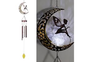 Taman Wind Chime - Fairy Wind Chimes for Outside Moon Solar Lights Indoor Crackle Glass Ball LED Decorative Mobile Memorial Gift, Aluminum Tubes for Home, Outdoor, Yard, Patio,Garden Decor, 43.5"