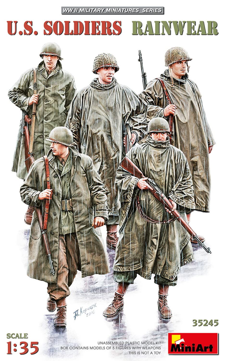 Miniart MIN35245 1:35-US Soldiers in Rainwear, Molded Color