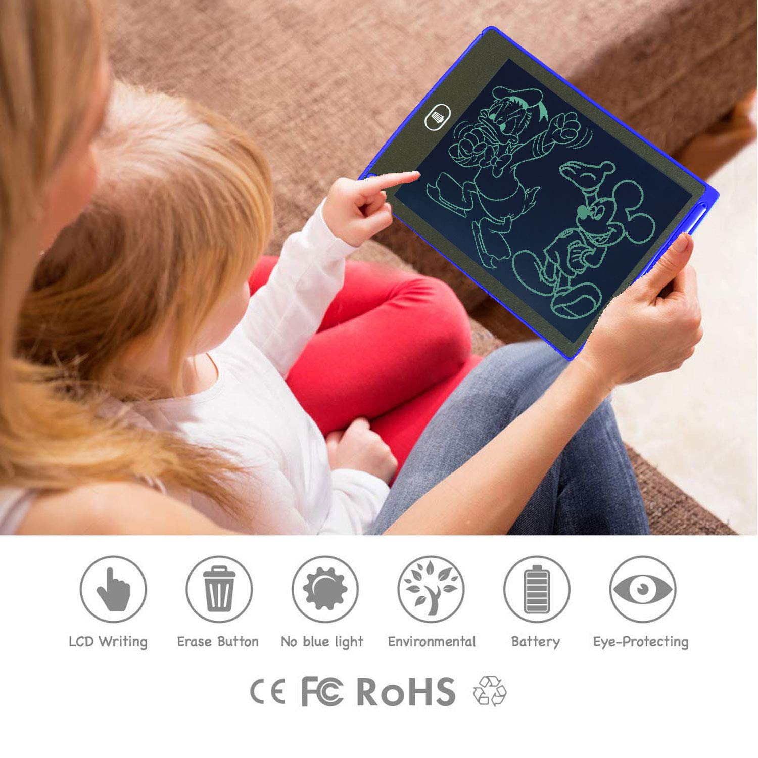 LCD Writing Tablet Doodle Writing Board erasable and Reusable Drawing pad Gifts for Kids, Adults and Students with Lock Button (8.5 inch, Blue)