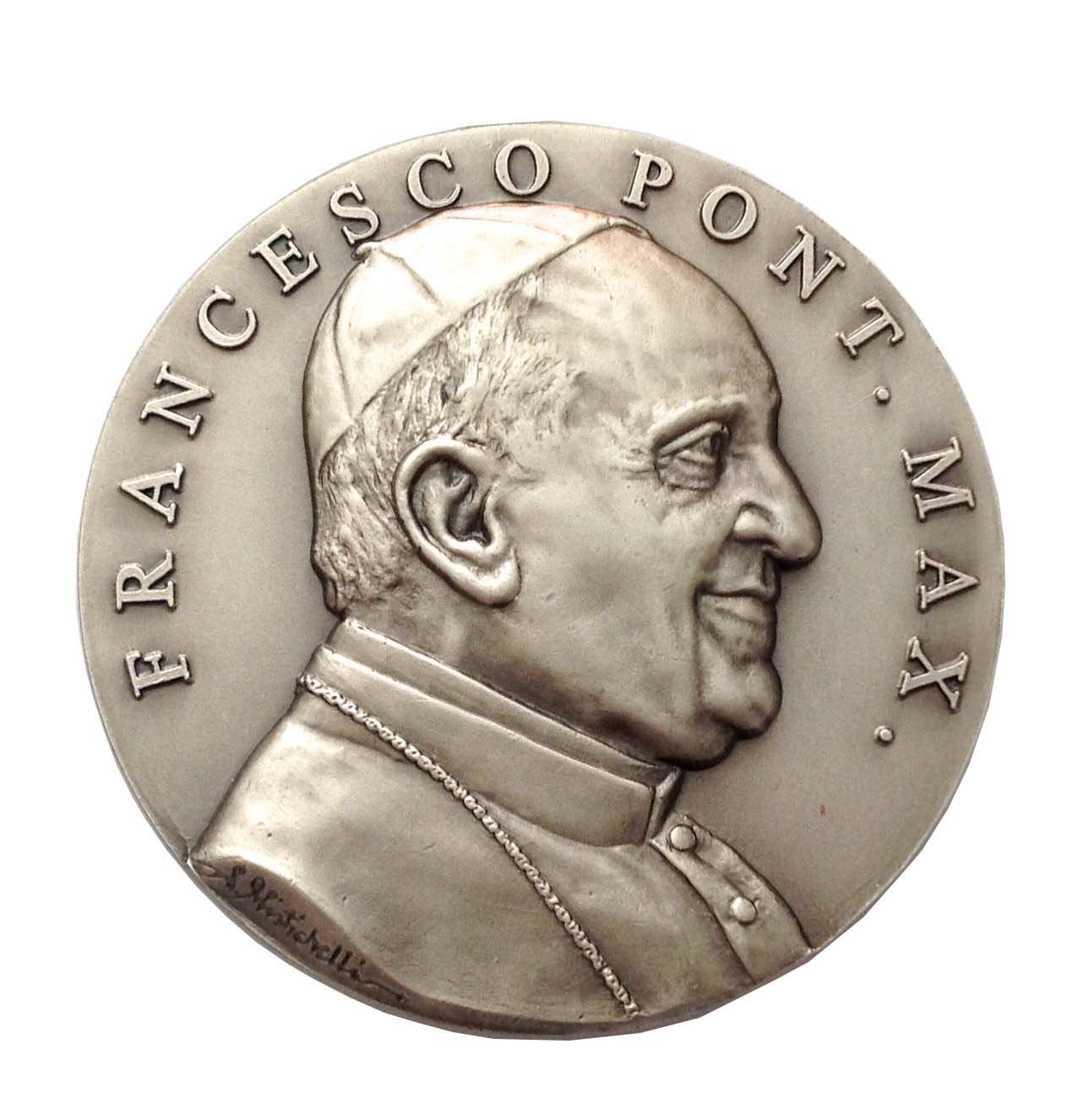 I G J Medallion of Pope Francis and Madonna of Pompei (Blessed Virgin of The Rosary) - Made in High Relief - 100% Made in Italy