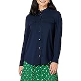 Amazon Essentials Women's Georgette Long Sleeve Relaxed-Fit Pockets Shirt
