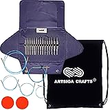 addi Click Rocket 2 Square Short 3.5-inch Interchangeable Ergonomic Circular Knitting Needle Set Sizes US 4, 5, 6, 7, 8, 9, 1