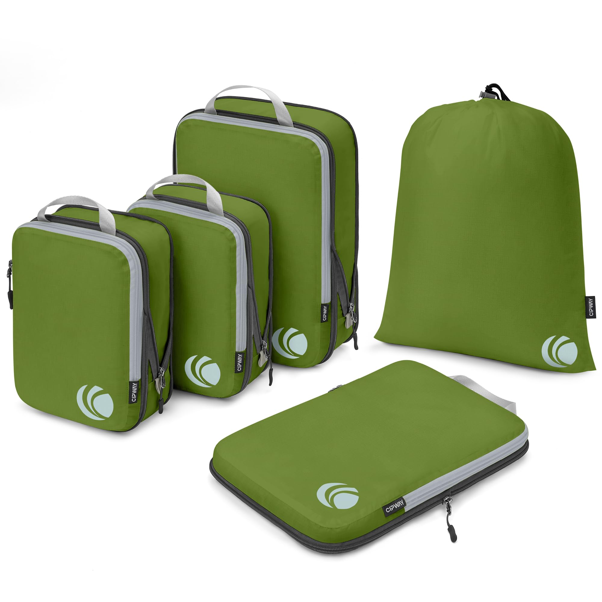 Cipway Travel Compression Cubes Set, Expandable Packing Cubes Organizers for Suitcase, Backpack & Carry-On Luggage Ultralight Compression Bags (5 Set, Green)