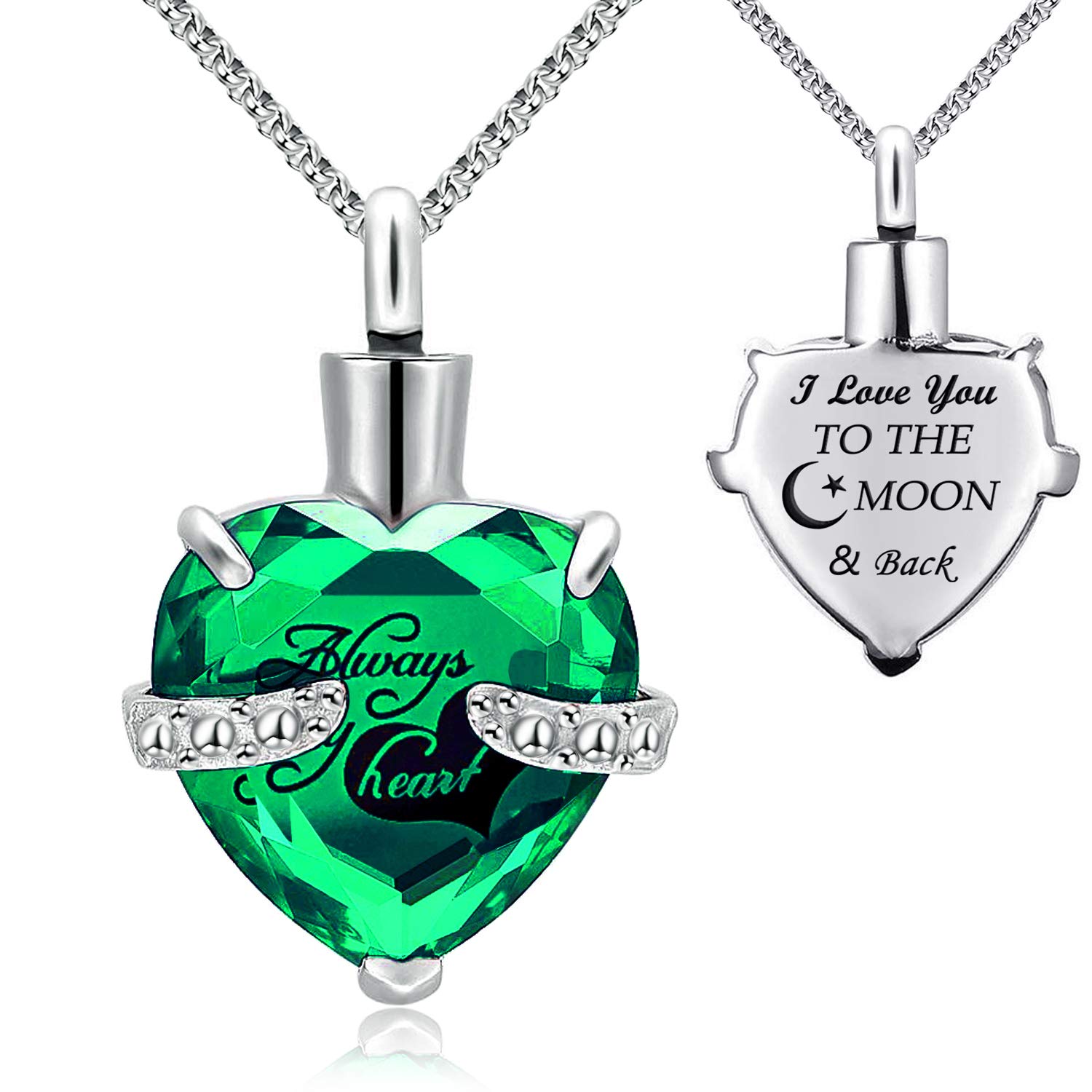 YOUFENG Jewellery Urn Necklace for Ashes Always in My Heart I Love You to The Moon and Back Birthstone Cremation Keepsake Pendant Necklaces (May) — image 1