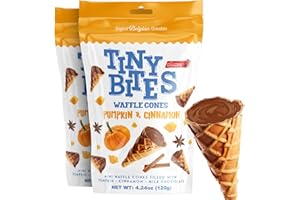 BEEMAX Tiny Bites - Crispy Mini Waffle Cones Treats - Premium Belgian Chocolate, 4.24 oz Bag (Pack of 2) - Delicious Variety of Flavors, Perfect Snack, Dessert, or Ice Cream Topping (2 Pack, Pumpkin & Cinnamon)