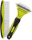 Pecute Grooming Dematting Comb Tool Kit - Double Sided Blade Rake Comb Grooming Comb - Removes Loose Undercoat, Knots, Mats and Tangled Hair