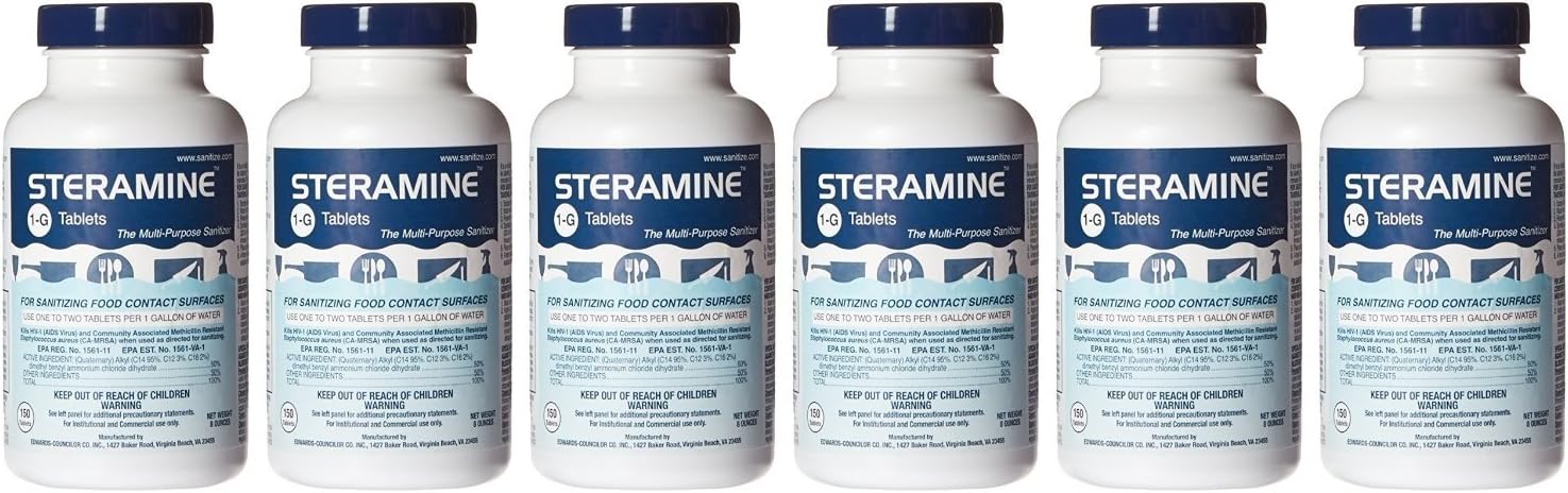Clear Lake Enterprises Steramine Quaternary Sanitizing Tablets (6 Pack of 150 Each), Blue
