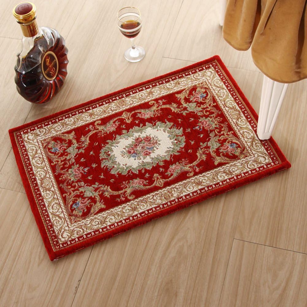 KEYAMA 55"x 27.5"Acrylic Non-Slip Carpet Stair Treads Thicken Rectangle Jacquard Parlor Floral Area Rugs Classical doormats Stair Corner Matching Landing Carpet mats 059 Red