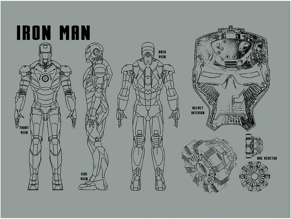 Inked and Screened SP_SYFI TD_SB_24_K Sci-Fi and Fantasy Iron Man Profile Print, Steel Blue-Black Ink, 18" x 24"