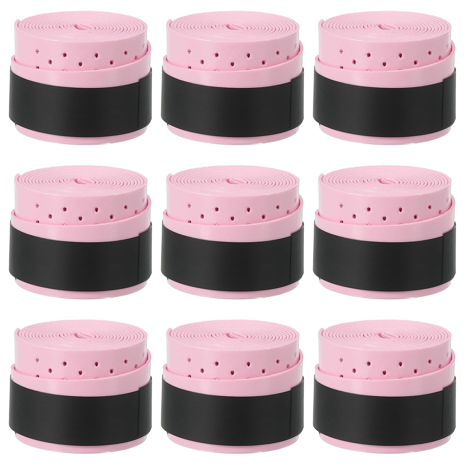 PATIKIL 43.3" Tennis Racket Grip Tape, 9 Pack Overgrip Perforated Absorbent Non-Slip for Badminton Fishing Rod, Light Pink
