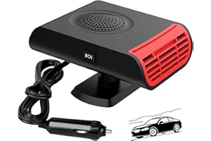 SHOWVIGOR 12V Car Heater & Defroster - 150W Powerful Portable Heater for Car, Rapid Windshield Defrosting with 360° Swivel Vent, Plug into Cigarette Lighter for Instant Warm Air in Winter(Black Red)