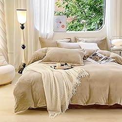 Luxlovery Cream Coffee Velvet Comforter Set Queen