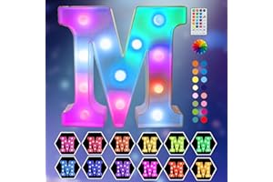 OYCBUZO Light Up Colorful LED Marquee Letter lights, 18 Colors Changing Alphabet Letters Sign with Remote Timer for Night Light Girls Bedroom Wedding Birthday Party Lamp Christmas Home Bar Decor- Colorful M