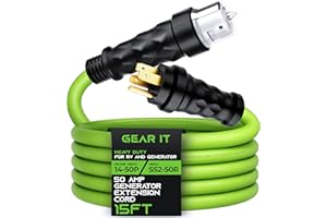 GearIT 50-Amp Generator Extension Cord (15 Ft) Inline NEMA 14-50P to SS2-50R Twist Lock Connector STW 6/3+8/1 AWG 125/250V for 50A Power Inlet Box, RV Camper, Generator to House - 15 feet