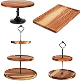 Weysat 4 Piece Wooden Cake Stand Set Wood Dessert Stand, 2 Tier and 3 Tier Rustic Cupcake Stands, Cup Cake Tower, Dessert Display Tray for Baby Shower, Wedding, Birthday Tea Party, Farmhouse Decor