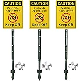 Beeveer 3 Pack 10 x 7 Inch Caution Pesticide Application Keep off Lawn Signs Caution Reflective Yard and Stake Kit Rustproof Metal Aluminum Surface Keep off Sign for Lawn Grass Warning