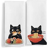Qeheb Funny Black Cat Kitchen Towels Set of 2, Cat Mom Lady Gifts for Women Hand Towels, Funny Black Kitty Decorative Dish Tea Towels for Kitchen Decor, Pet Lover Gifts, 16X24In