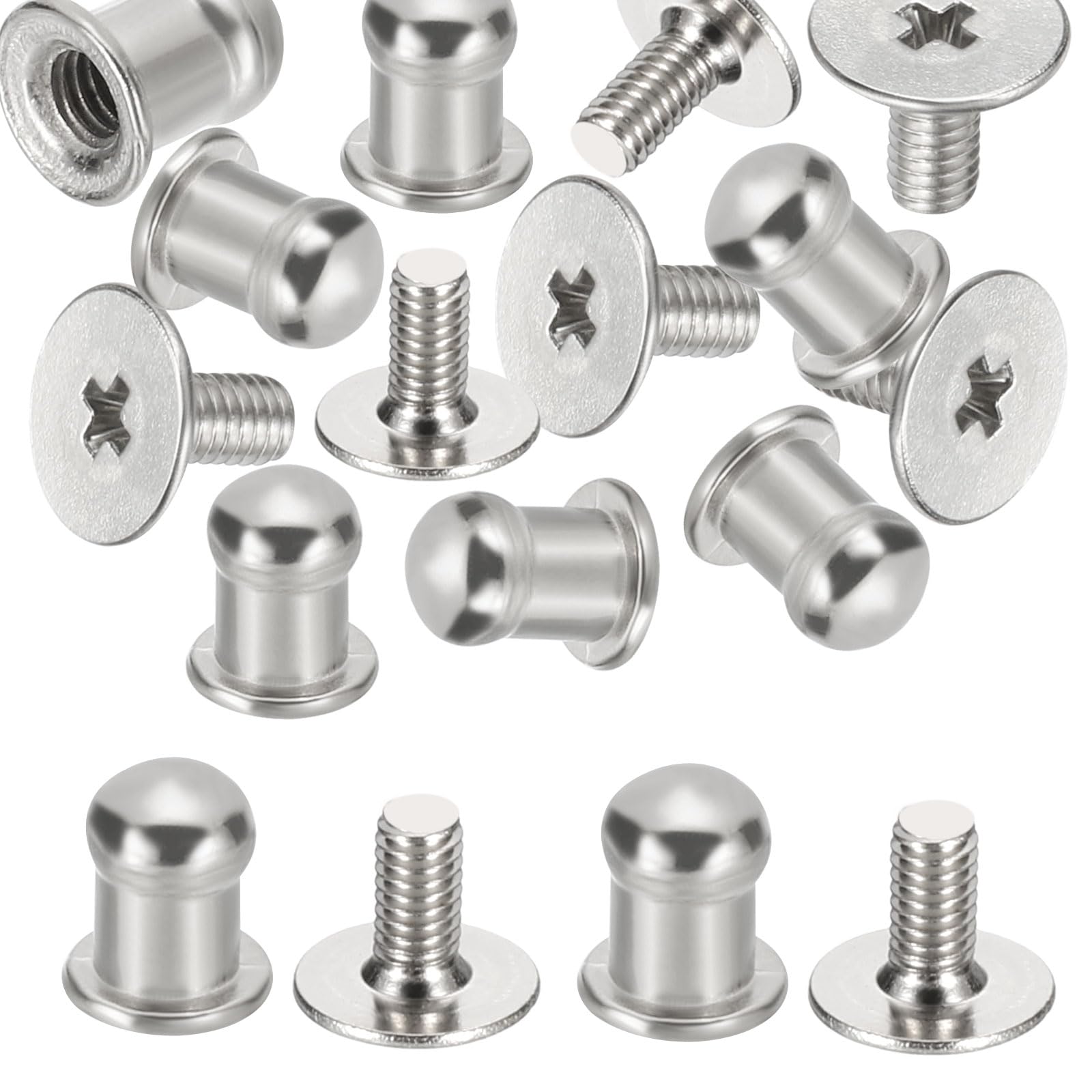 PATIKIL 4.5x7x6mm Rivets for Leather, 50 Pack Metal Button Spikes Screw Kit Screw Back Round Head Rivets Screw Buttons DIY Leather Hardware Trim Craft, Silver