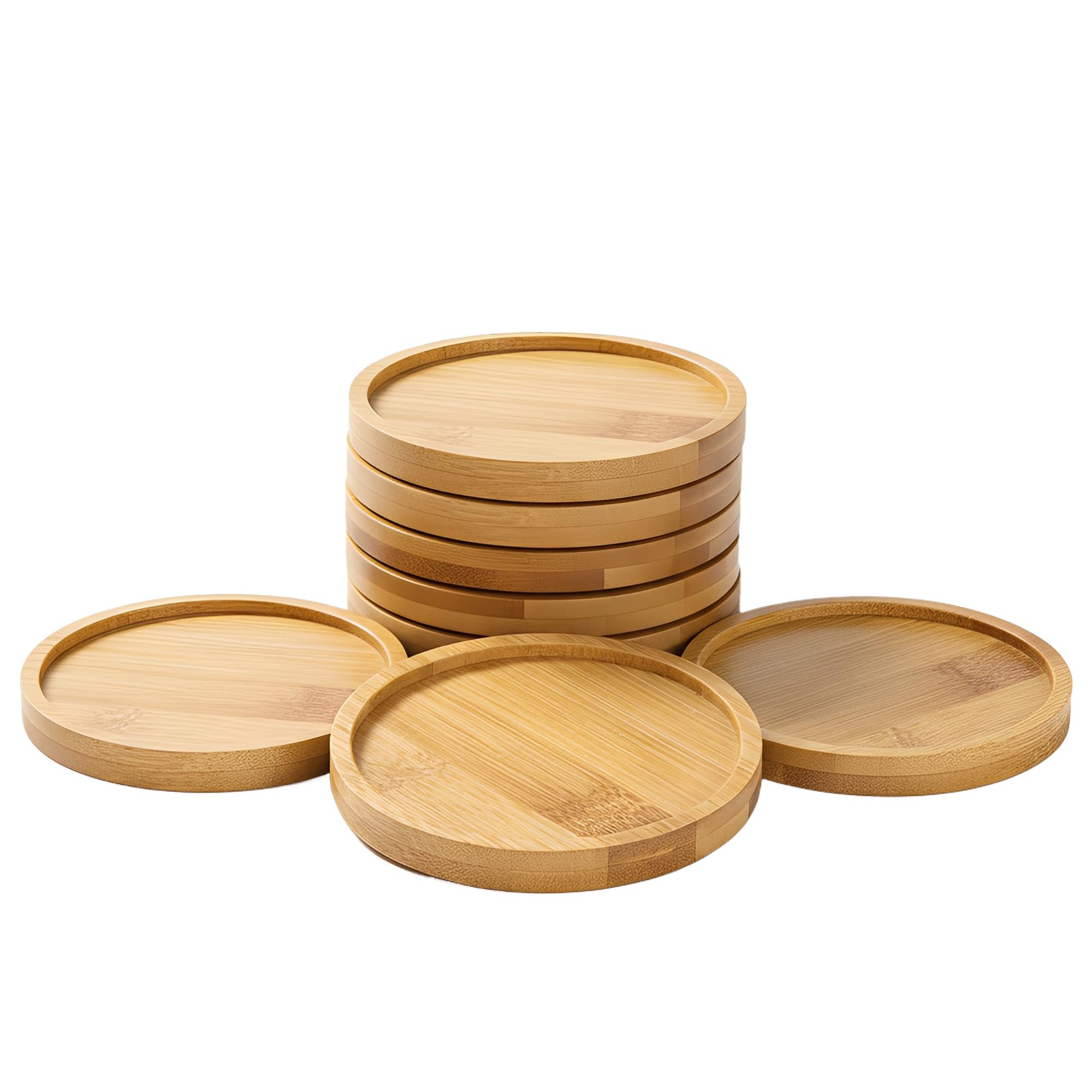 Photo 1 of 10 Pcs Round Bamboo Coasters 3.7 Inch, Blank Mats for Crafts — DIY Mosaic Tile Base, Small Indoor Plant Coasters, Reusable Eco-Friendly Design