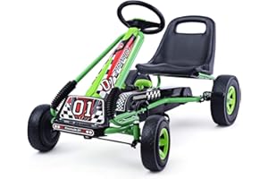 Costzon Go Kart for Kids, 4 Wheel Off-Road Pedal Go Cart w/Adjustable Seat, Steering Wheel, 2 Safety Brakes, EVA Rubber Tires, Ride-On Toys for Boys & Girls, Outdoor Racer Ride On Pedal Car (Green)