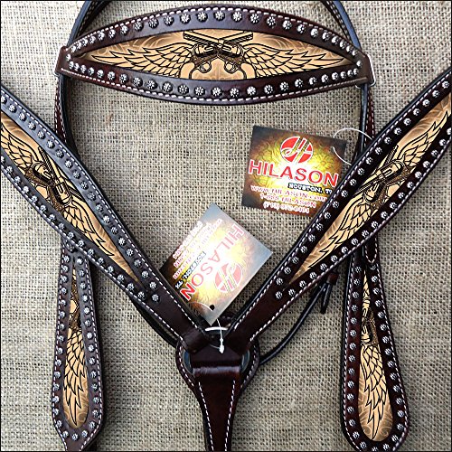 HILASON Western Horse Headstall Breast Collar Set Tack American Leather Cross Gun