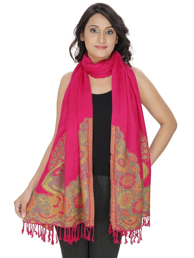 indo essence &ndash; women&rsquo;s designer patch embroidered pink stole