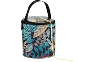 Mdoker mini yarn storage small size yarn bag for crocheting with holes,empty round knitting tote bags protable yarn holder,perfect for travel,beginner & crocheter(Blue Leaves)