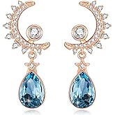 EVEVIC Austrian Crystal Teardrop Moon Star Celestial Dangle Earrings for Women 14K Rose Gold Plated Hypoallergenic Drop Earring Jewelry Gifts